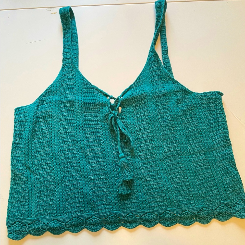 Crochet Crop Tank in Teal